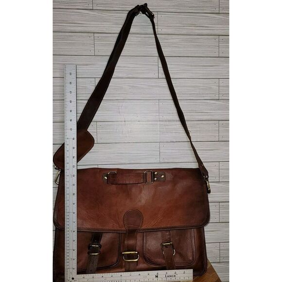Genuine Leather Messenger Bag Rugged Mailbag Satchel Briefcase Laptop Shoulder - Picture 4 of 16